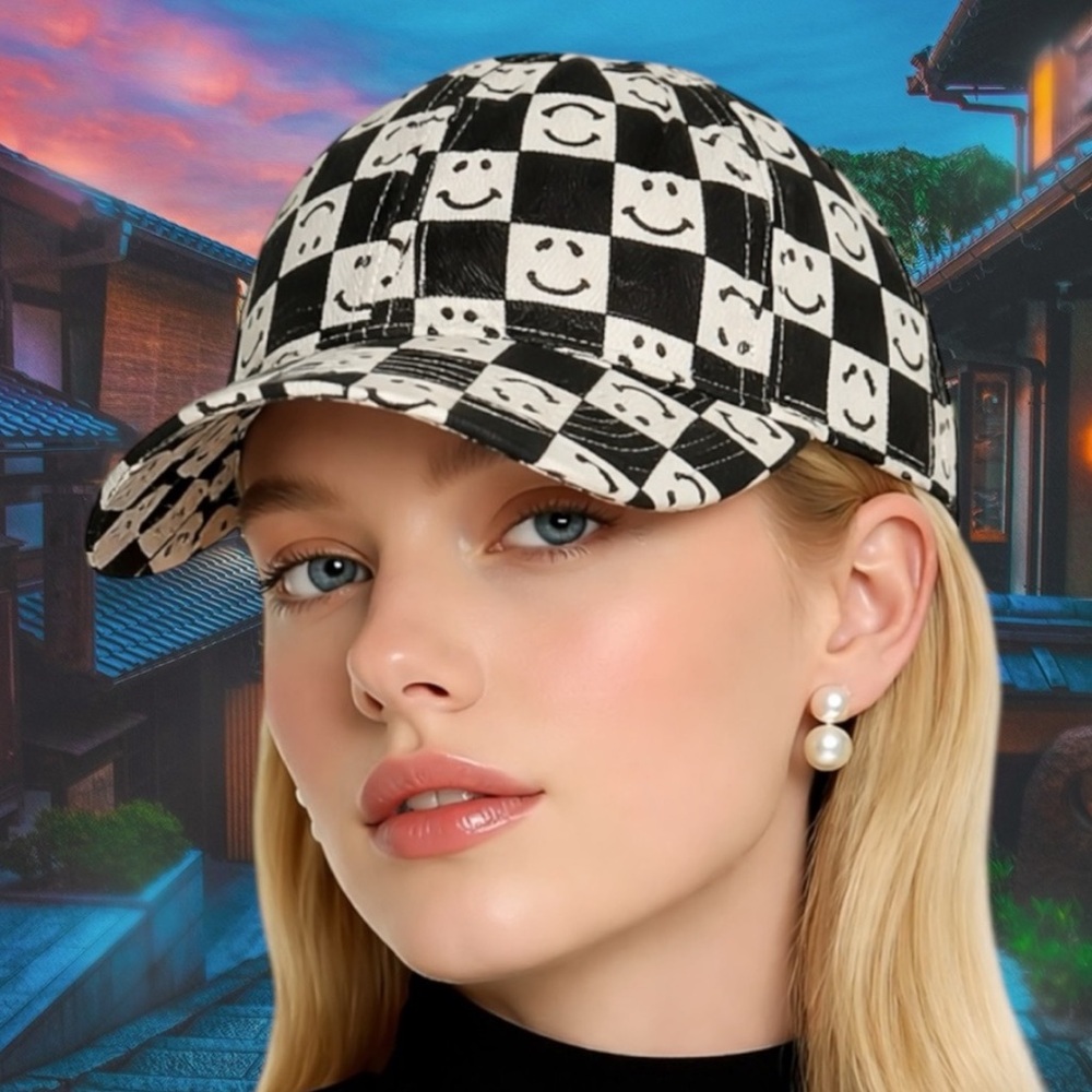 2 for $30 🆕Adult | Smiley Face Checkered Cap
